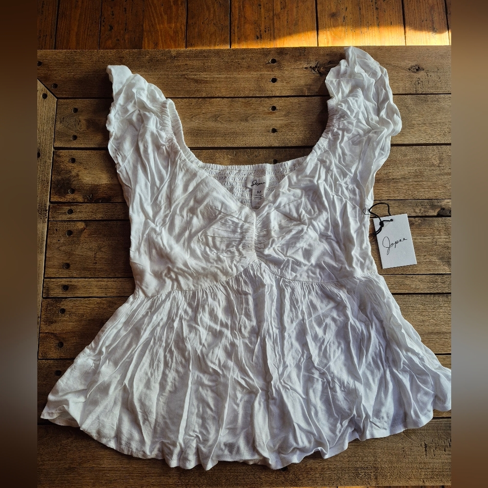 Japna White Ruffle Sleeve Peplum Top